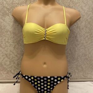 Free Yellow Bandeau Top with Op Black Polka Dot Tie-Side Bottoms